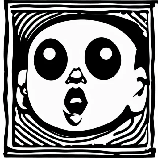 Prompt: a really ugly baby making a weird face, black and white vector art