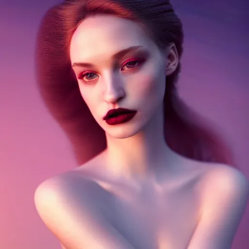 Prompt: photographic portrait of a stunningly beautiful high fashion alluring female in soft dreamy light at sunset, dark lips, contemporary fashion shoot, by edward robert hughes, x annie leibovitz and steve mccurry, david lazar, jimmy nelsson, breathtaking, 8 k resolution, extremely detailed, beautiful, establishing shot, artistic, hyperrealistic, beautiful face, octane render