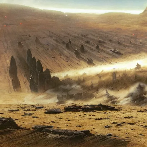 Image similar to world war 1 landscape in star wars, painted by john howe and greg rutkowski