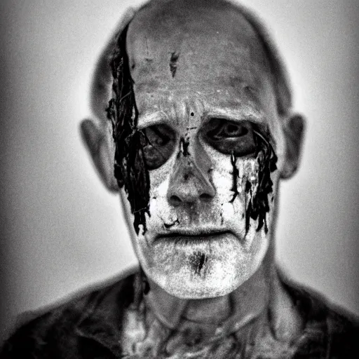 Prompt: photograph of a kind decaying man