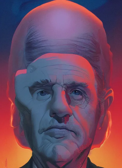 Image similar to poster artwork by Michael Whelan and Tomer Hanuka, Karol Bak of portrait of Terrence Malick, from scene from Twin Peaks, clean, simple illustration, nostalgic, domestic, full of details