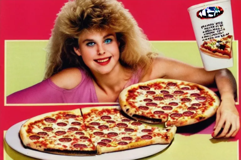 Image similar to 80s, pizza, advertisement