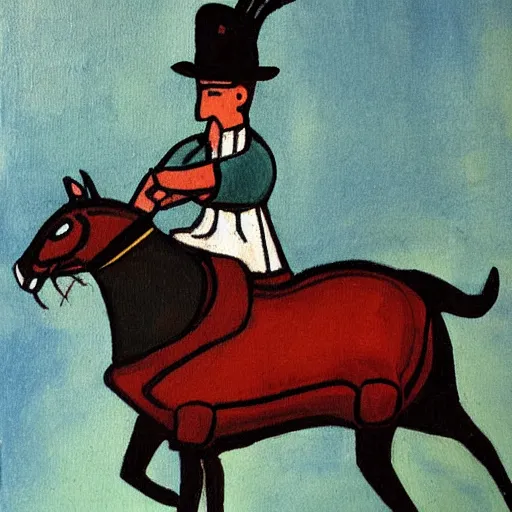 Prompt: a man riding a cat, gauche detailed painting, stylized