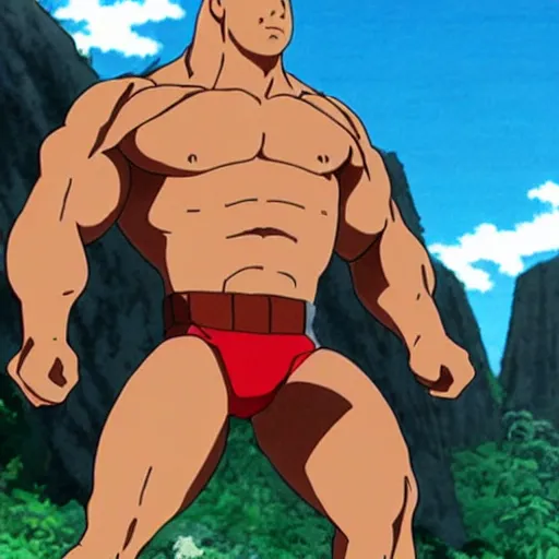 Prompt: Dwayne Johnson in anime, by studio ghibli