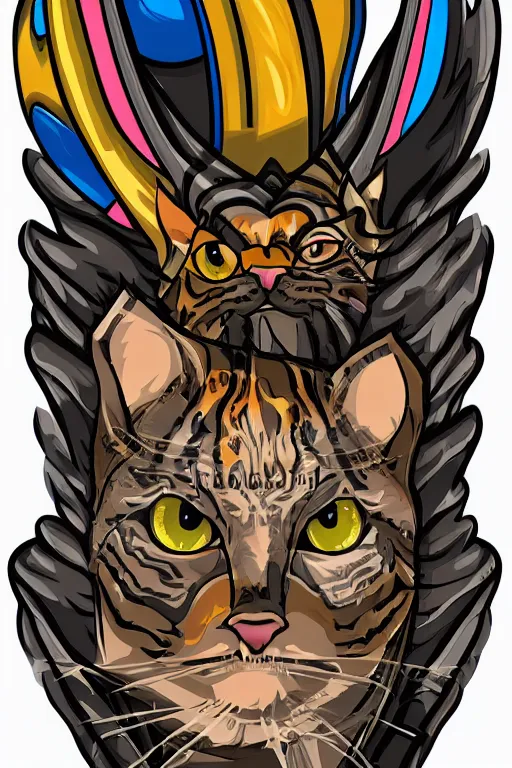 Image similar to A portrait of a kitten as evil warlord general, sticker, Anthropomorphized, portrait, highly detailed, colorful, illustration, smooth and clean vector curves, no jagged lines, vector art, smooth