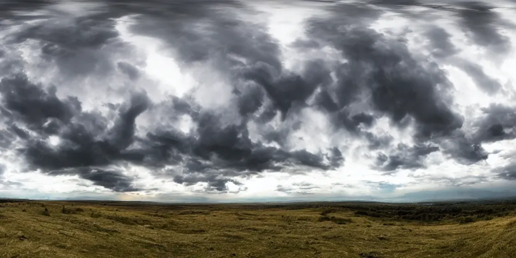 Image similar to epic clouds shot in 3 6 0 degres, hyper realistic, cinematographic lighting