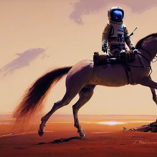 Image similar to a horse on top a man, a horse carried by a astronaut, hyperrealism, no blur, 4 k resolution, ultra detailed, style of ron cobb, adolf hiremy - hirschl, syd mead, ismail inceoglu, rene margitte