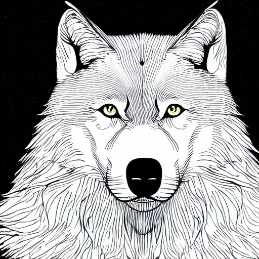Image similar to professional but simple line art of a wolf, outline, high quality, HD, 8K, award-winning