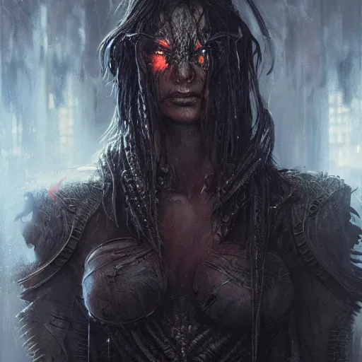 Image similar to predator, darkwave, darksynth character portrait, sharp, digital matte painting, art by luis royo, greg rutkowski, wlop, dramatic lighting, trending on artstation