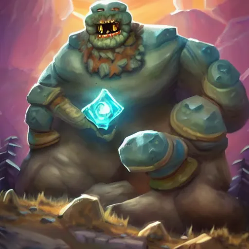 Image similar to ((((giant rock elemental golem monster)))), dust and rock theme, hearthstone art style, epic fantasy card game art