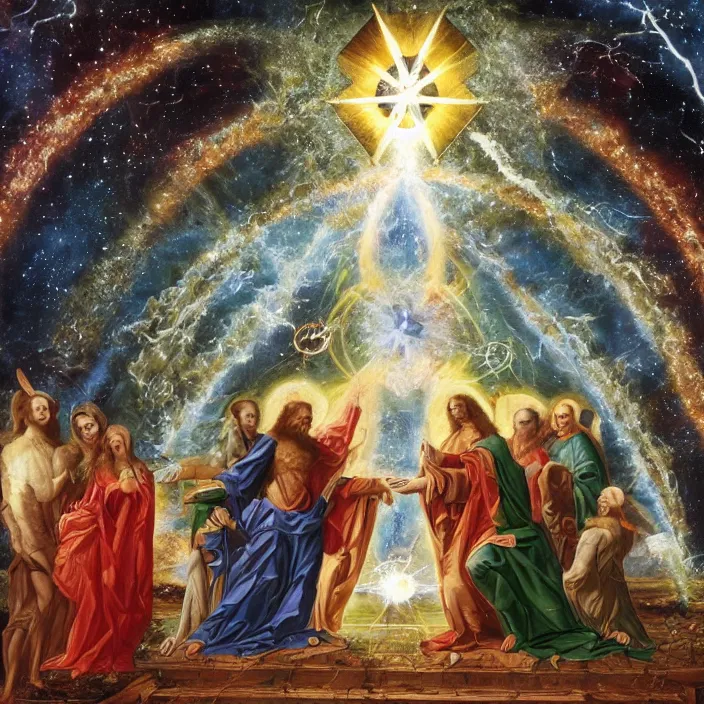 Prompt: the moment at which the unity and the trinity separated, creating our false reality