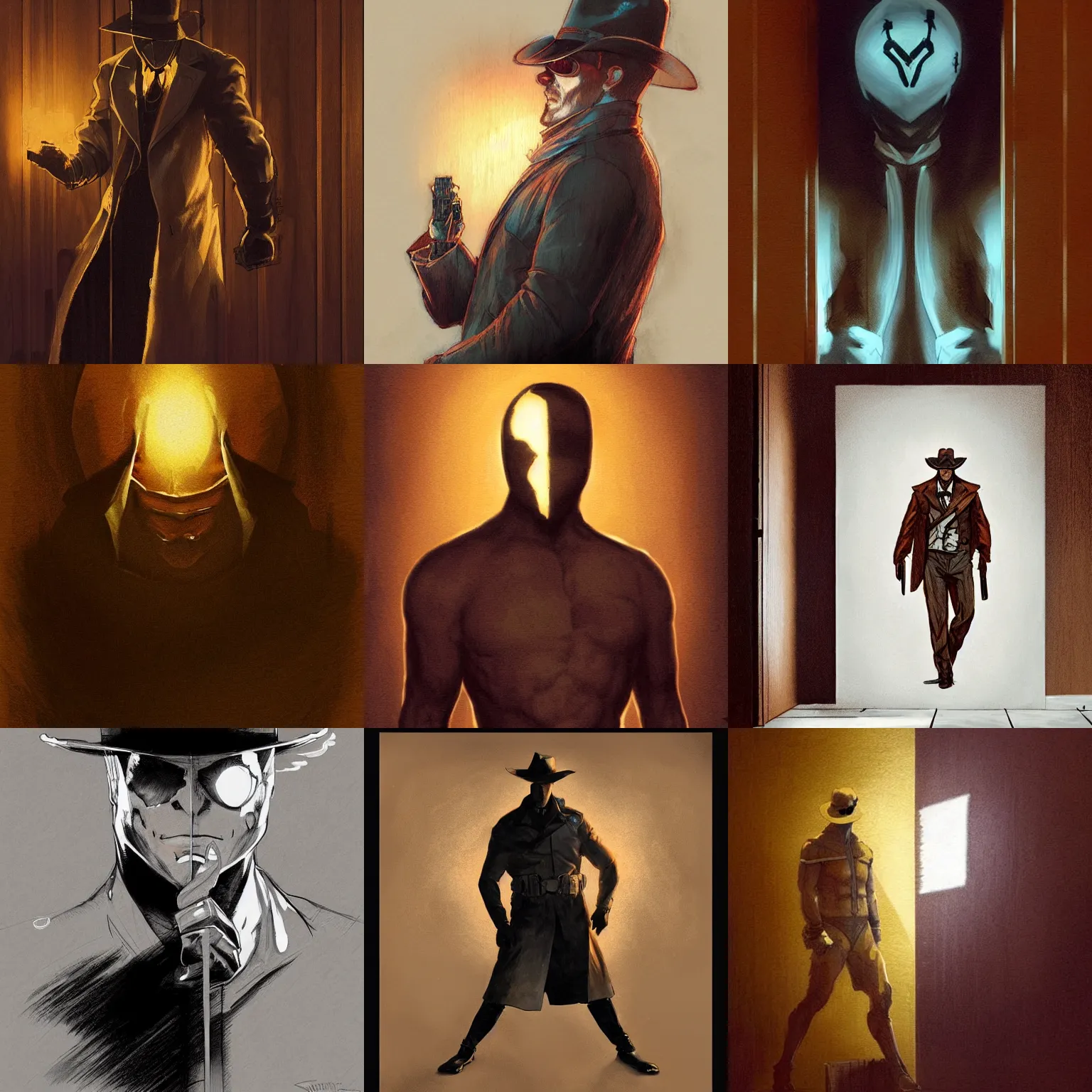 Prompt: Rorschach from watchmen, high focus, wood paneling, warm lighting, by Artgerm and greg rutkowski, deviantart