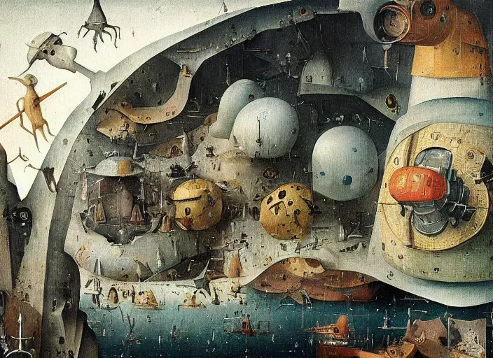 Image similar to an intricately detailed scene from a sci-fi movie by Hieronymus Bosch, Wes Anderson and Syd Mead