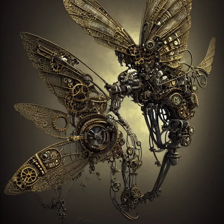 Prompt: steampunk cybernetic biomechanical old world swallowtail with wings, 3 d model, very coherent symmetrical artwork, unreal engine realistic render, 8 k, micro detail, intricate, elegant, highly detailed, centered, digital painting, artstation, smooth, sharp focus, illustration, artgerm, tomasz alen kopera, wlop