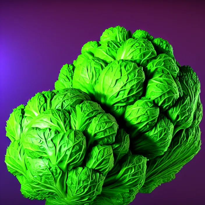 Image similar to high quality 3 d render very cute cabbages! money everywhere, highly detailed, unreal engine cinematic smooth, moody purple green light, low angle, uhd 8 k