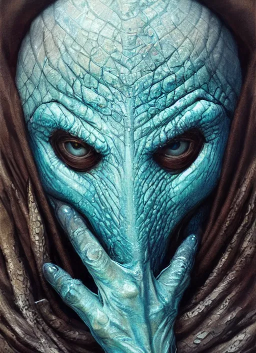 Image similar to frozen snow mf doom reptile eyes, blue frozen skin. intricate, elegant, highly detailed, centered, digital painting, artstation, concept art, smooth, sharp focus, illustration, artgerm, tomasz alen kopera, peter mohrbacher, donato giancola, joseph christian leyendecker, wlop, frank frazetta