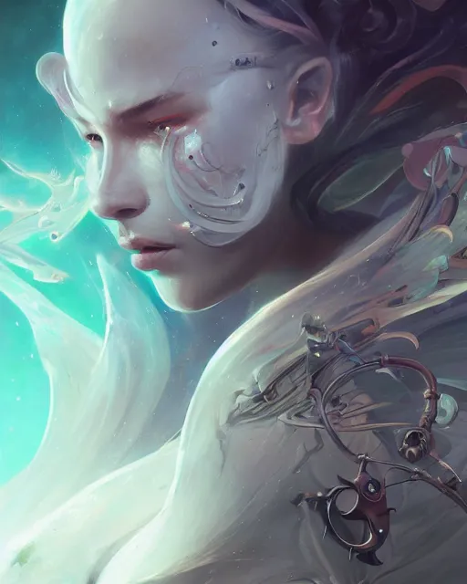 Image similar to portrait of a beautiful cybernetic emanation from angelarium, profile, by pete mohrbacher and artgerm and wlop, digital art, highly detailed, intricate, fantasy, mystical, Trending on Artstation HQ, deviantart, unreal engine, 4K UHD image