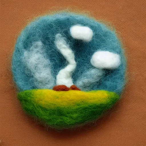 Prompt: a needle felting of a tornado coming towards a corn field