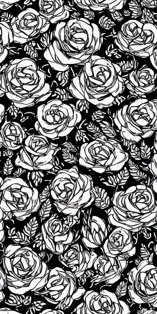 Image similar to seamless pattern of beautiful roses with leaves and throns, tattoo style, symmetrical, repeating 35mm photography