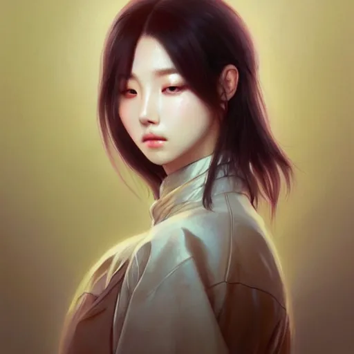 Prompt: portrait of kpop idol, dreamy and ethereal, casual clothes, fierce expression, intricate, highly detailed, digital painting, artstation, concept art, smooth, sharp focus, illustration, art by artgerm and greg rutkowski and alphonse mucha