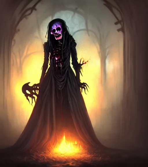 Image similar to gothic necrolord female with zombie servents, digital painting, liminal eerie midnight backlit, a picture taken by Michael Komarck and Daniel Ljunggren