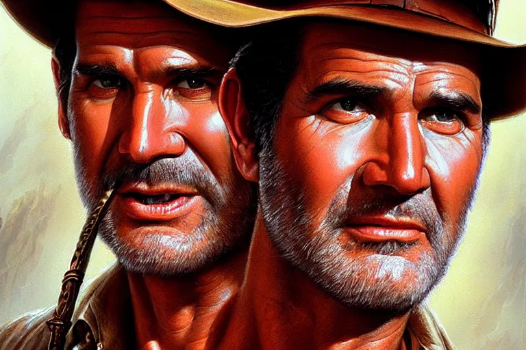 Prompt: portrait of bruce campbell as indiana jones in the temple of doom ( 1 9 8 4 ). oil painting elegant, highly detailed, centered, digital painting, artstation, concept art, smooth, sharp focus, illustration, artgerm, tomasz alen kopera, peter mohrbacher, donato giancola, joseph christian leyendecker, drew struzan