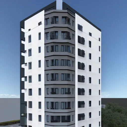 Image similar to elevation of a modern building with 5 floors, minimal style, photorealist, 4 k