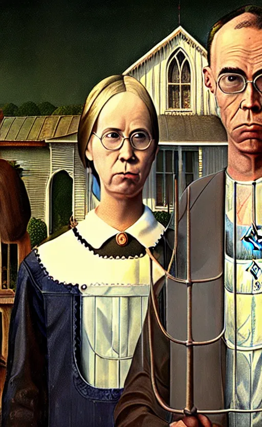 Prompt: American Gothic by Grant Wood in the style of GTA IV, unreal engine, high quality render
