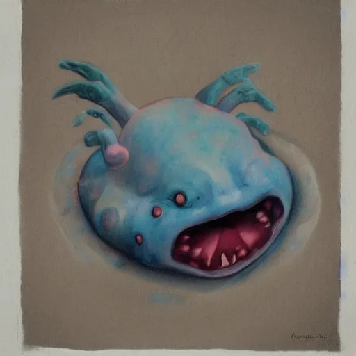 Image similar to Creepy painting of anthropomorphic axolotl