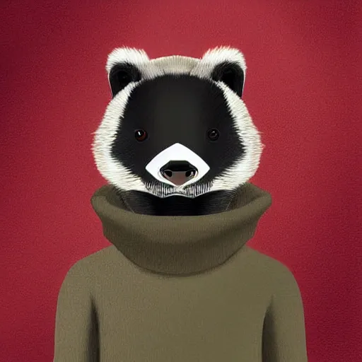 Image similar to Handsome male badger anthro furry wearing a turtleneck, digital art