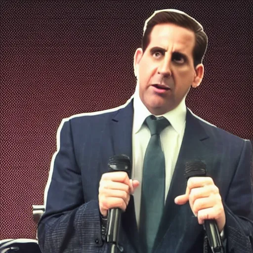 Prompt: michael scott wearing rapper clothes singing