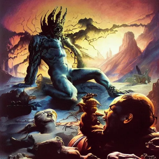 Image similar to soul lobotomization of happy and stupid vile people while watching tv, by frank frazetta, jeff easley, realistic, dramatic lighting, fantastic reality, 8 k resolution