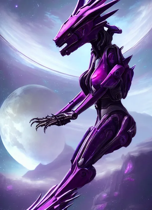 Image similar to cinematic, hyperdetailed elegant beautiful stunning giant anthropomorphic mecha hot female dragon goddess, sharp spines, sharp metal ears, smooth purple eyes, smooth fuschia skin, silver armor, nebula size, space, epic proportions, epic scale, macro giantess, warframe, destiny, furry, dragon art, goddess art, giantess art, furaffinity, octane