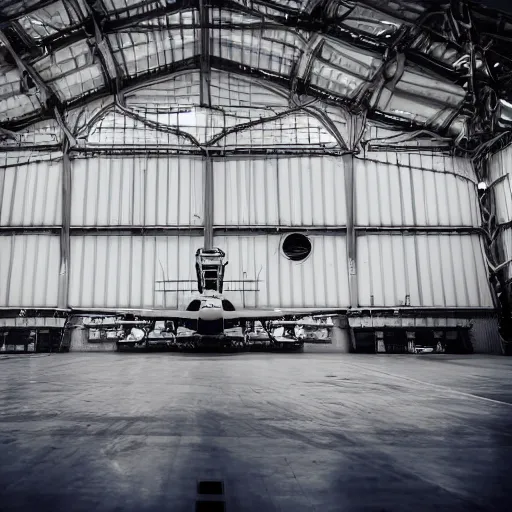 Prompt: a spaceship in the hangar