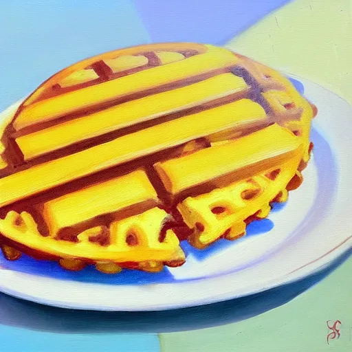 Prompt: oil painting of an eggo waffle