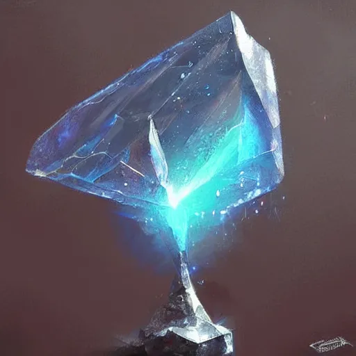 Image similar to magical crystal on a desk, painting, by greg rutkowski