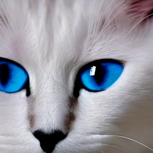 Prompt: white cat with blue eyes, close up,