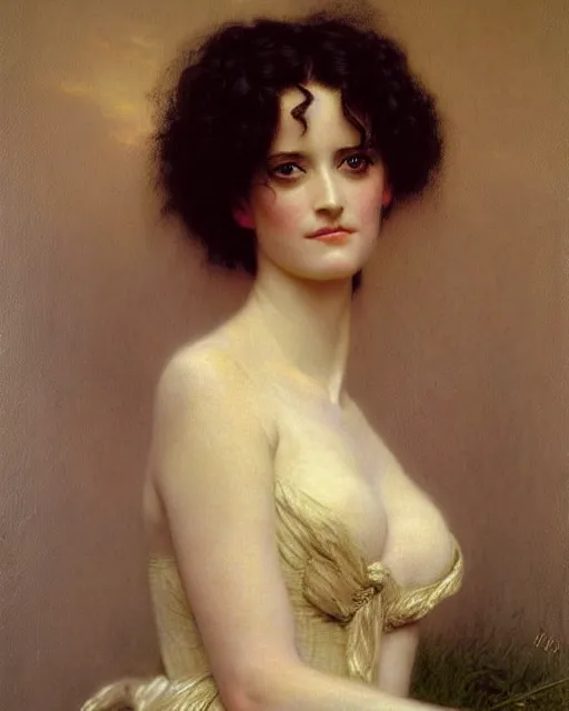 Prompt: portrait en buste of eva green vesper lynd vannessa ives by Hughes Merle, by Pierre Auguste Cot, perfectly detailed eyes, realistic fabric, abundant detail
