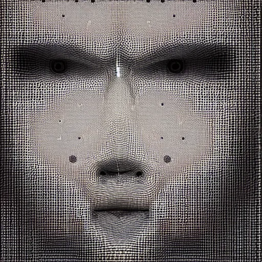 Image similar to a man's face made out of white dots, a stock photo by peter gric, trending on shutterstock, generative art, stockphoto, stock photo, datamosh