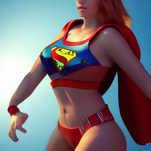 Image similar to female superhero with sausage fingers digital art realistic raytracing light rays