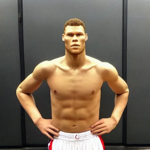 Prompt: “a realistic detailed photo of a guy who is an attractive humanoid who is half robot and half humanoid, who is a male android, basketball player Blake Griffin, shiny skin, posing like a statue, blank stare”