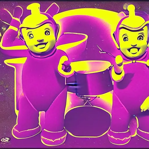 Image similar to The Teletubbies playing industrial music, illustration, artsation, smooth, official