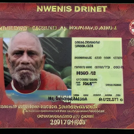 Prompt: Hawaii drivers license with a photo of a homeless man smoking a crackpipe