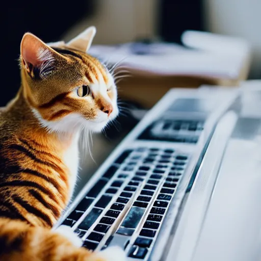 Prompt: cat is working on computer