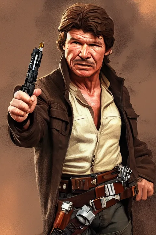Prompt: charles bronson as han solo, action figurine toy, vaporwave, highly detailed, digital painting, artstation, concept art, smooth, sharp focus, illustration, art by artgerm and greg rutkowski and alphonse mucha