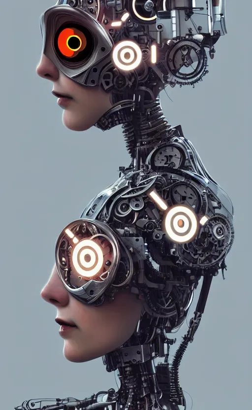 Image similar to a clockwork female robot, half human half robot, diffuse lighting, fantasy, intricate, elegant, highly detailed, lifelike, photorealistic, digital painting, artstation