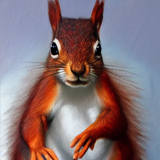 Prompt: oil painting of a muscular!!!! squirrel with bulging!! human!! biceps!!!!, 8 k, high quality