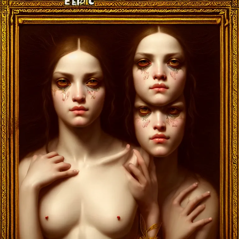 Image similar to epic professional symmetrical digital art of sweet eyes, accent lighting, painted, intricate, detailed, cheery, fun, effervescent, by roberto ferri, epic, stunning, gorgeous, much wow, much detail, cinematic, masterpiece, unreal engine render