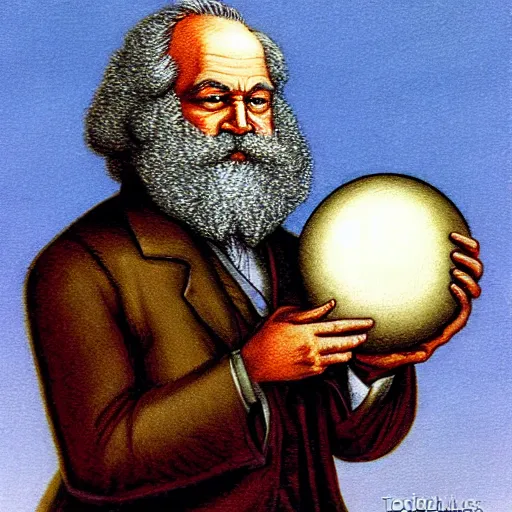 Prompt: Karl Marx pondering his Orb by Todd Lockwood