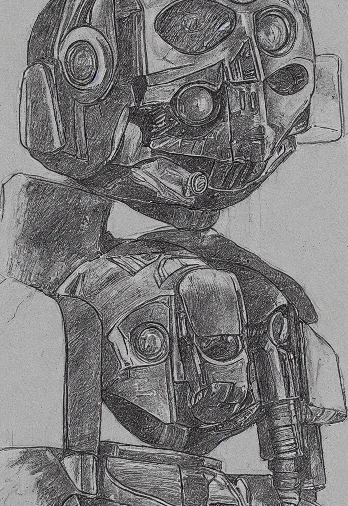 Prompt: very detailed sketch of a'star wars'robot by leonardo davinci